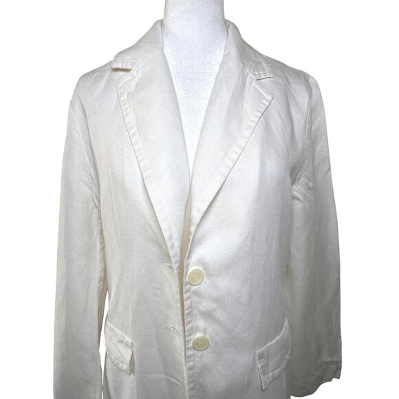MNG Mango Linen Blend Jacket Long Blazer White Size 10 Trendy‎ Overcoat - Picture 2 of 10